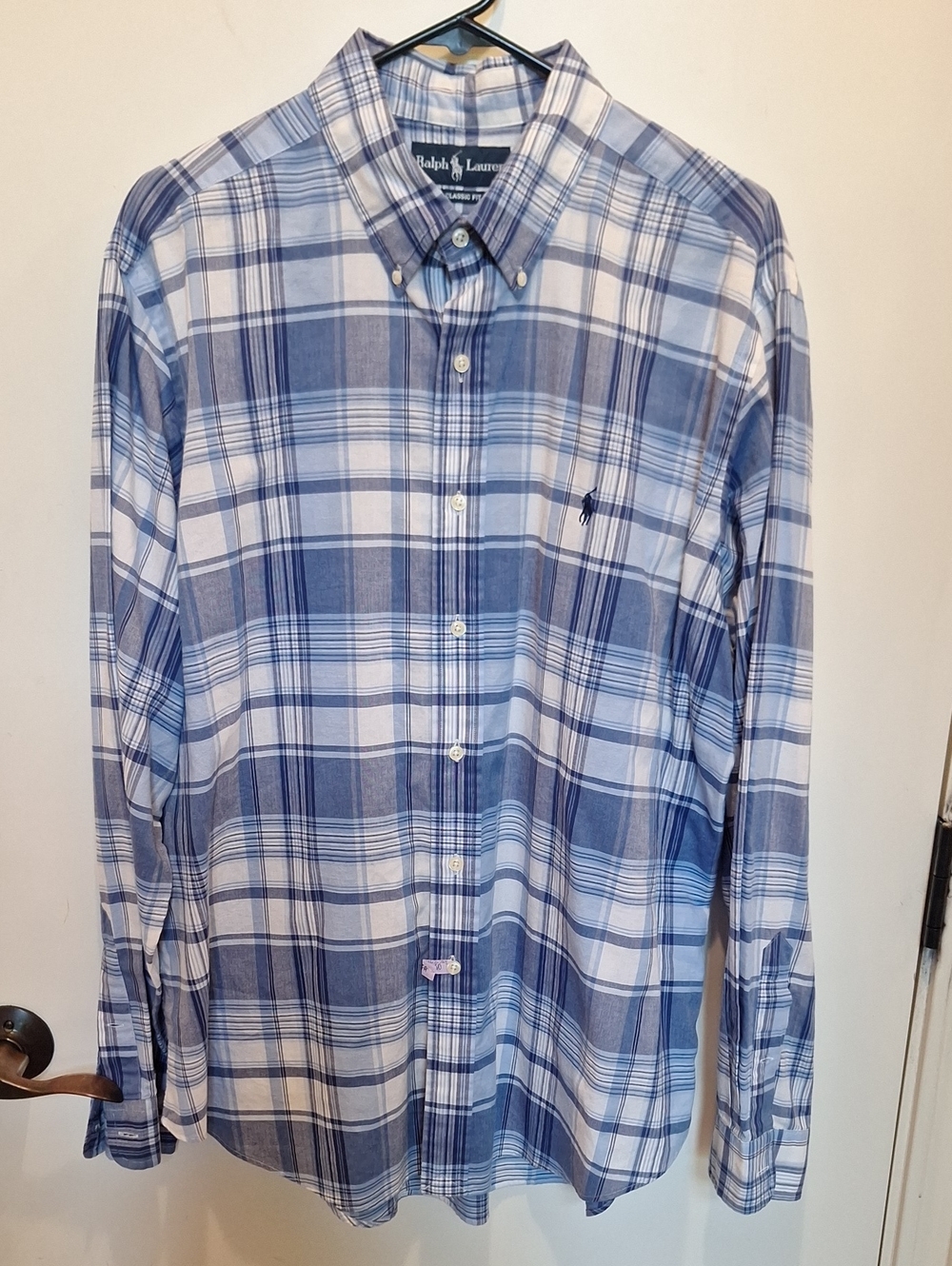 Ralph Lauren Blue and White Plaid Button-Down Shirt